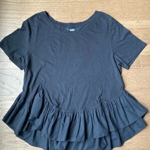 Maeve Anthropologie Black Short Sleeve Ruffle Top-XL